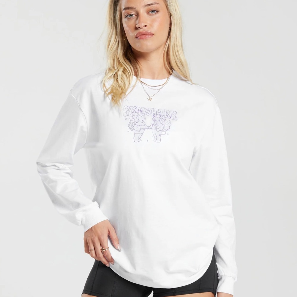 GYMSHARK Cherub Graphic Long Sleeve Top Regular Fit White Women’s Size XL